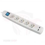 مشترك كهرباء 5 عين + 2 مخرج  USB قدرة 2.1 أمبير PluGuard