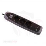 مشترك كهرباء 3 عين + 2 مخرج USB أسود جراب سيليكون PluGuard