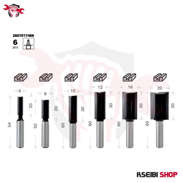 ⁦طقم بنط راوتر 8 مم 6 قطع BOSCH موديل Straight Router Bit Set⁩ - الصورة ⁦8⁩