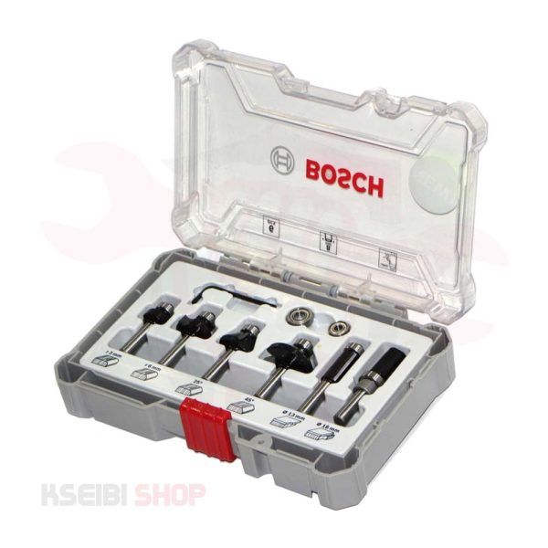 طقم بنط راوتر 8 مم 6 قطع BOSCH موديل Trim and Edging Router Bit Set