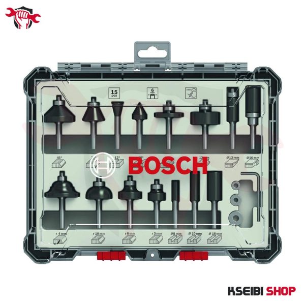 ⁦طقم بنط راوتر 6 مم 15 قطعة BOSCH موديل Mixed Router Bit Sets⁩ - الصورة ⁦2⁩