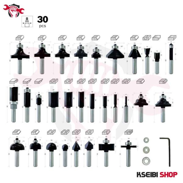 ⁦طقم بنط راوتر 8 مم 30 قطعة BOSCH موديل Mixed Router Bit Set⁩ - الصورة ⁦4⁩