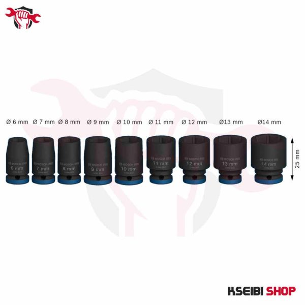 ⁦طقم لقم رباط تصادمية 1/4 بوصة 9 قطع بالملي BOSCH موديل PRO Impact Socket Set⁩ - الصورة ⁦3⁩