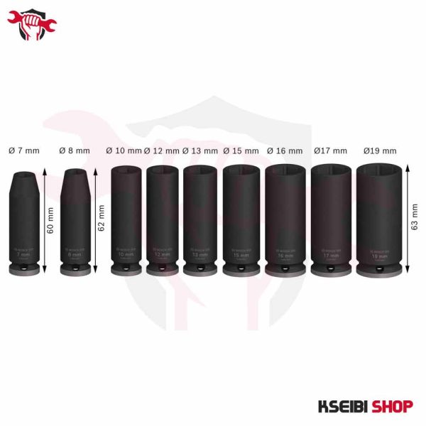 ⁦طقم لقم رباط تصادمية طويلة 3/8 بوصة 9 قطع بالملي BOSCH موديل PRO Impact Socket Set⁩ - الصورة ⁦3⁩