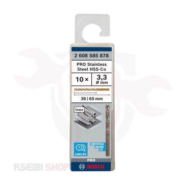 طقم بنط حدادي كوبلت 10 قطع 3.3 مم HSS-CO من BOSCH موديل PRO Stainless Steel