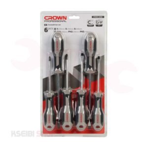 طقم مفكات 6 قطع عادة + صليبة CROWN موديل CPHDS-AXB6