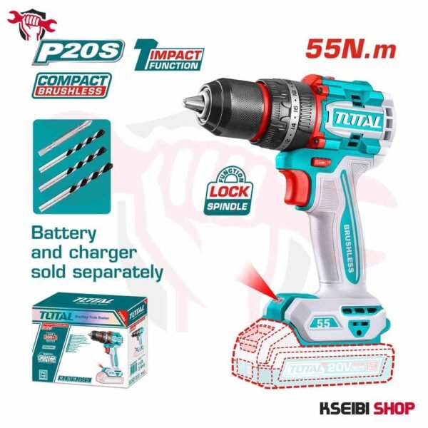⁦شنيور بطارية 20 فولت 2 أمبير 55 نيوتن بدون شربون TOTAL موديل TIDLI205581⁩ - الصورة ⁦2⁩