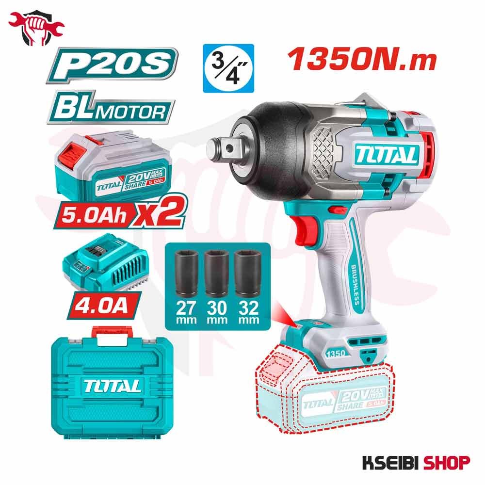 دريل بطارية 3/4 بوصة لقم وصواميل 20 فولت 5 أمبير 1350 نيوتن TOTAL موديل TIWLI20135 - الصورة 3